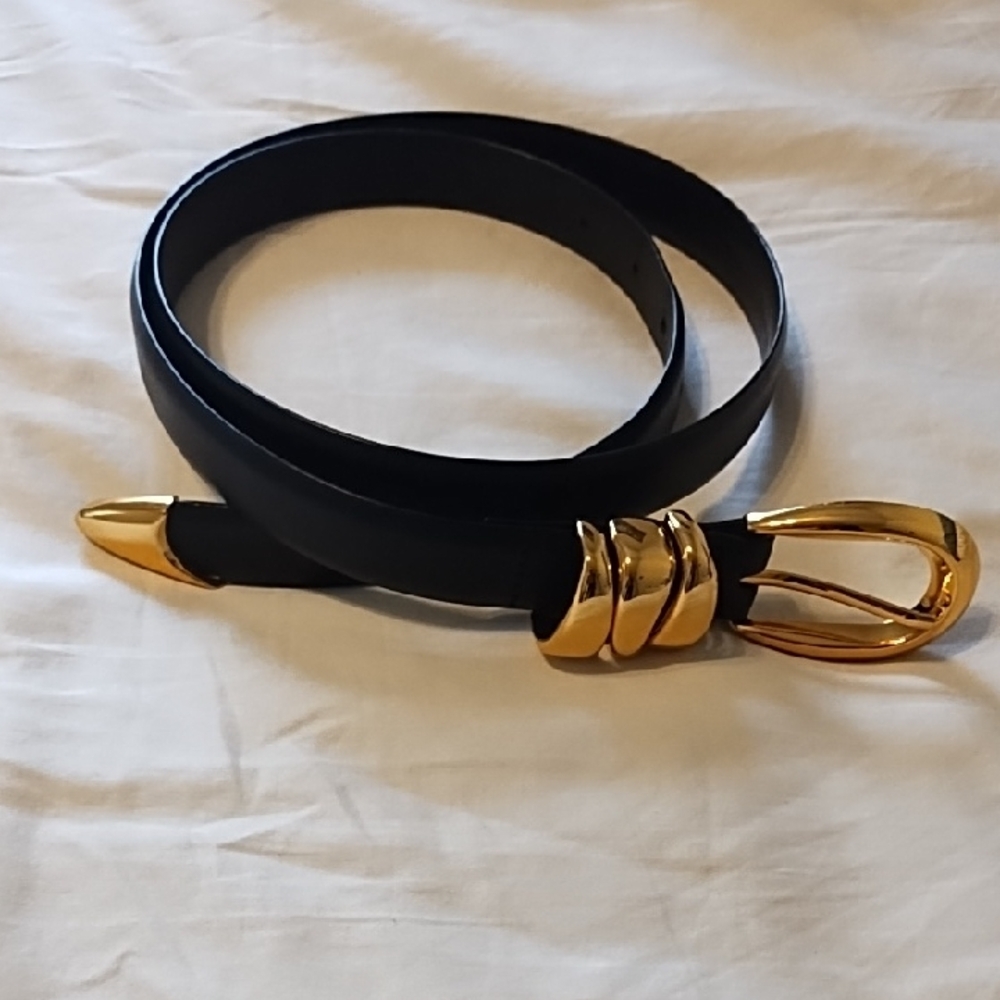Madewell Black Leather Belt with Gold Hardware